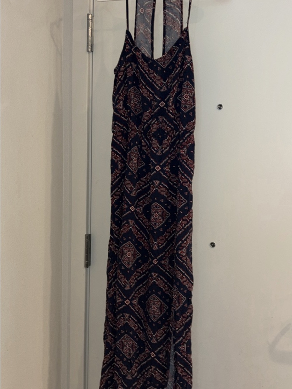 H&M Navy Maxi Dress with Rust and Cream Geometric Print